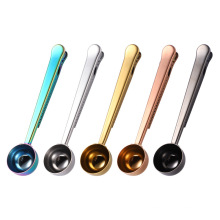Kitchen Dining Restaurant Long Handle Multifunction Sealing Bag Coffee Measuring Scoop Spoon Stainless Steel With Clip